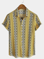 Vintage Striped Buttoned Lightweight Relaxed Short Sleeve Shirt
