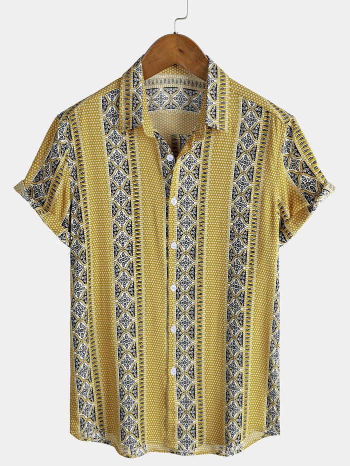 Vintage Striped Buttoned Lightweight Relaxed Short Sleeve Shirt