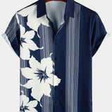 Short-Sleeve Vintage Aloha Hawaiian Vertical Striped Shirt