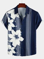 Short-Sleeve Vintage Aloha Hawaiian Vertical Striped Shirt