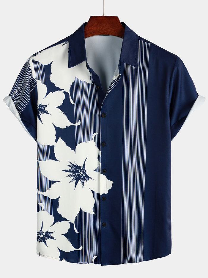 Short-Sleeve Vintage Aloha Hawaiian Vertical Striped Shirt