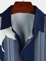 Short-Sleeve Vintage Aloha Hawaiian Vertical Striped Shirt