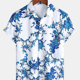 Blue Floral Print Short Sleeve Shirt