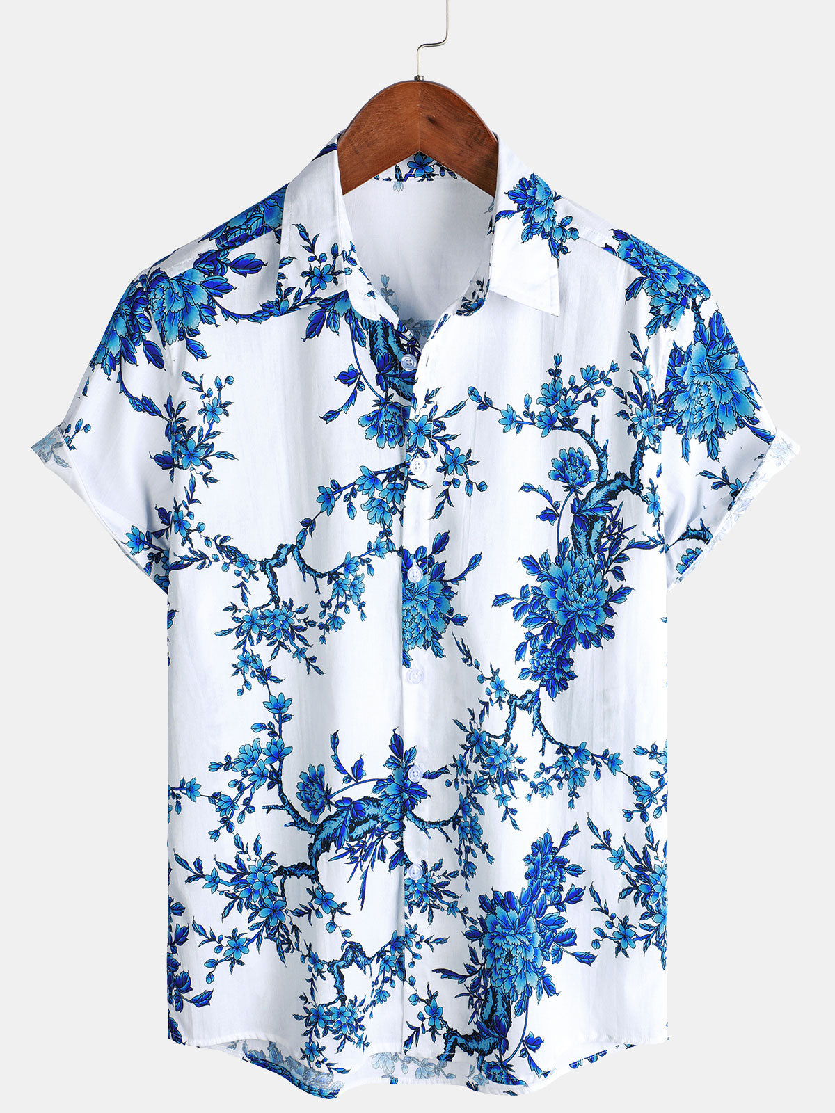 Blue Floral Print Short Sleeve Shirt