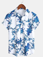Blue Floral Print Short Sleeve Shirt