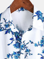 Blue Floral Print Short Sleeve Shirt