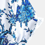 Blue Floral Print Short Sleeve Shirt