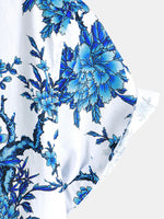 Blue Floral Print Short Sleeve Shirt