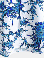 Blue Floral Print Short Sleeve Shirt