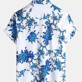 Blue Floral Print Short Sleeve Shirt