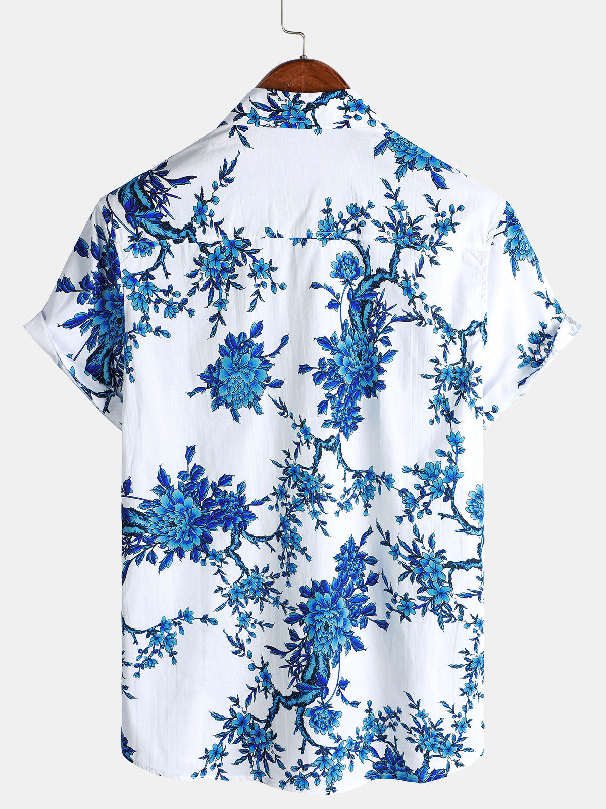 Blue Floral Print Short Sleeve Shirt