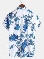Blue Floral Print Short Sleeve Shirt