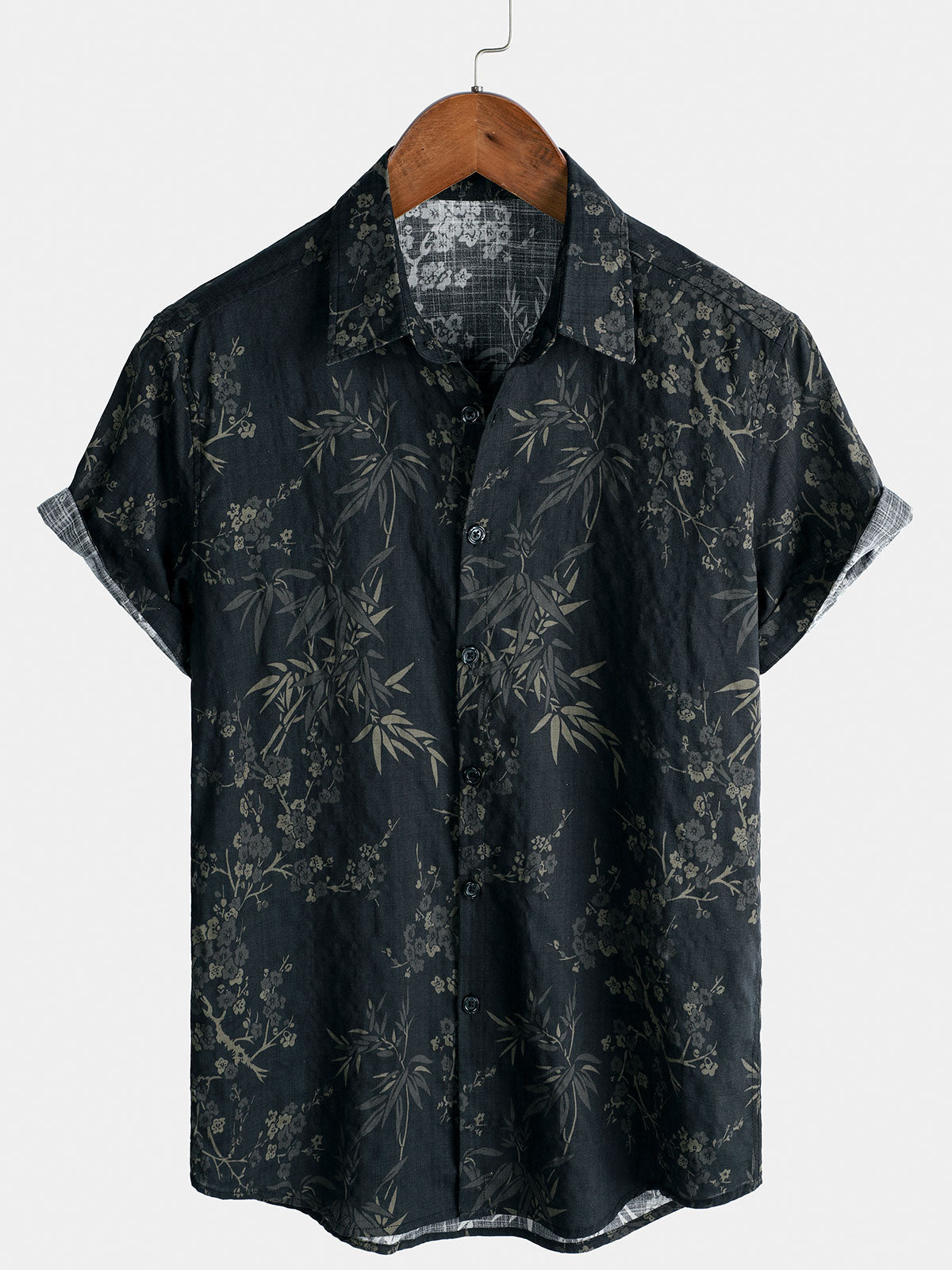 Elegant Casual Short-Sleeve Retro Floral Print Shirt