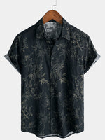 Elegant Casual Short-Sleeve Retro Floral Print Shirt