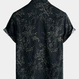 Elegant Casual Short-Sleeve Retro Floral Print Shirt
