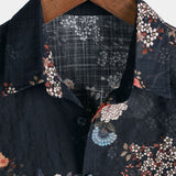 Button-Up Short Sleeve Shirt with Retro Floral Pattern, Ideal for Vacation