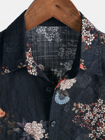 Button-Up Short Sleeve Shirt with Retro Floral Pattern, Ideal for Vacation