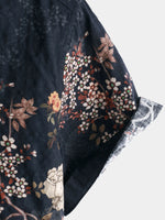 Button-Up Short Sleeve Shirt with Retro Floral Pattern, Ideal for Vacation