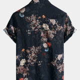 Button-Up Short Sleeve Shirt with Retro Floral Pattern, Ideal for Vacation