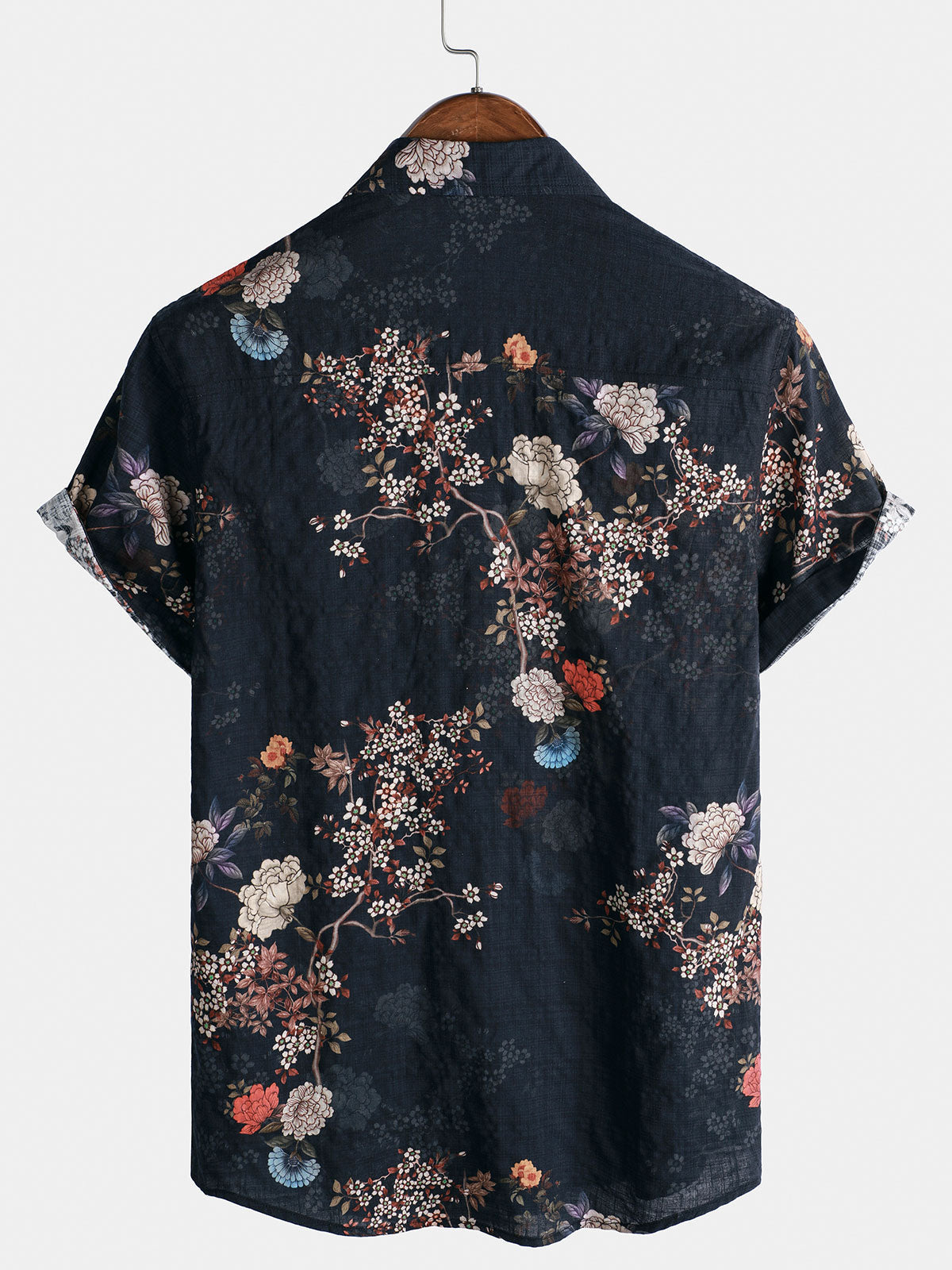 Button-Up Short Sleeve Shirt with Retro Floral Pattern, Ideal for Vacation
