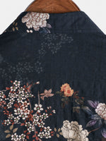Button-Up Short Sleeve Shirt with Retro Floral Pattern, Ideal for Vacation