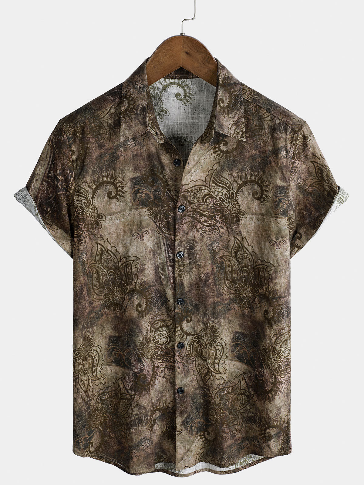 Short-Sleeve Retro Print Vacation Style Shirt