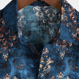 Button-Up Short Sleeve Shirt, Retro Style, Blue, Summer