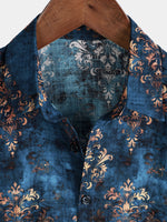 Button-Up Short Sleeve Shirt, Retro Style, Blue, Summer