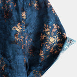 Button-Up Short Sleeve Shirt, Retro Style, Blue, Summer