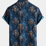 Button-Up Short Sleeve Shirt, Retro Style, Blue, Summer