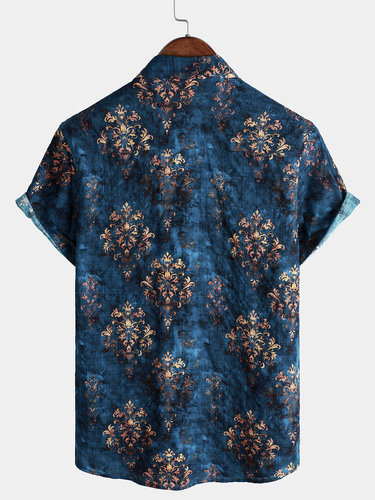 Button-Up Short Sleeve Shirt, Retro Style, Blue, Summer