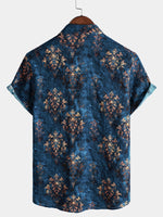 Button-Up Short Sleeve Shirt, Retro Style, Blue, Summer