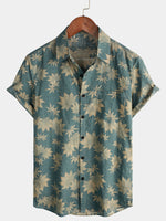 2-Pack | Vintage Blue Floral Short-Sleeve Retro Summer Vacation Shirt