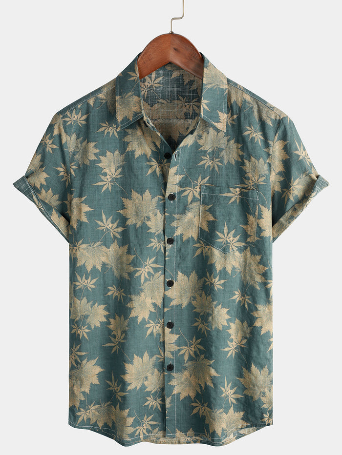 Short-Sleeve Summer Shirt with Pocket and Maple Leaf