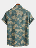 2-Pack | Vintage Blue Floral Short-Sleeve Retro Summer Vacation Shirt