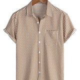 Men's Cotton Shirt for Vacation Short Sleeve Khaki with Buttons