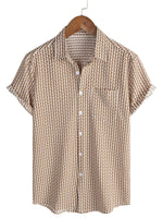 Men's Cotton Shirt for Vacation Short Sleeve Khaki with Buttons