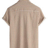 Men's Cotton Shirt for Vacation Short Sleeve Khaki with Buttons