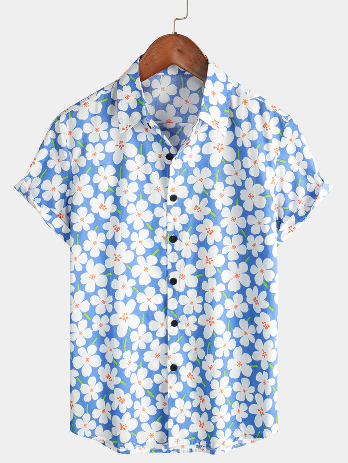 Light Blue Short Sleeve Shirt with Floral Print