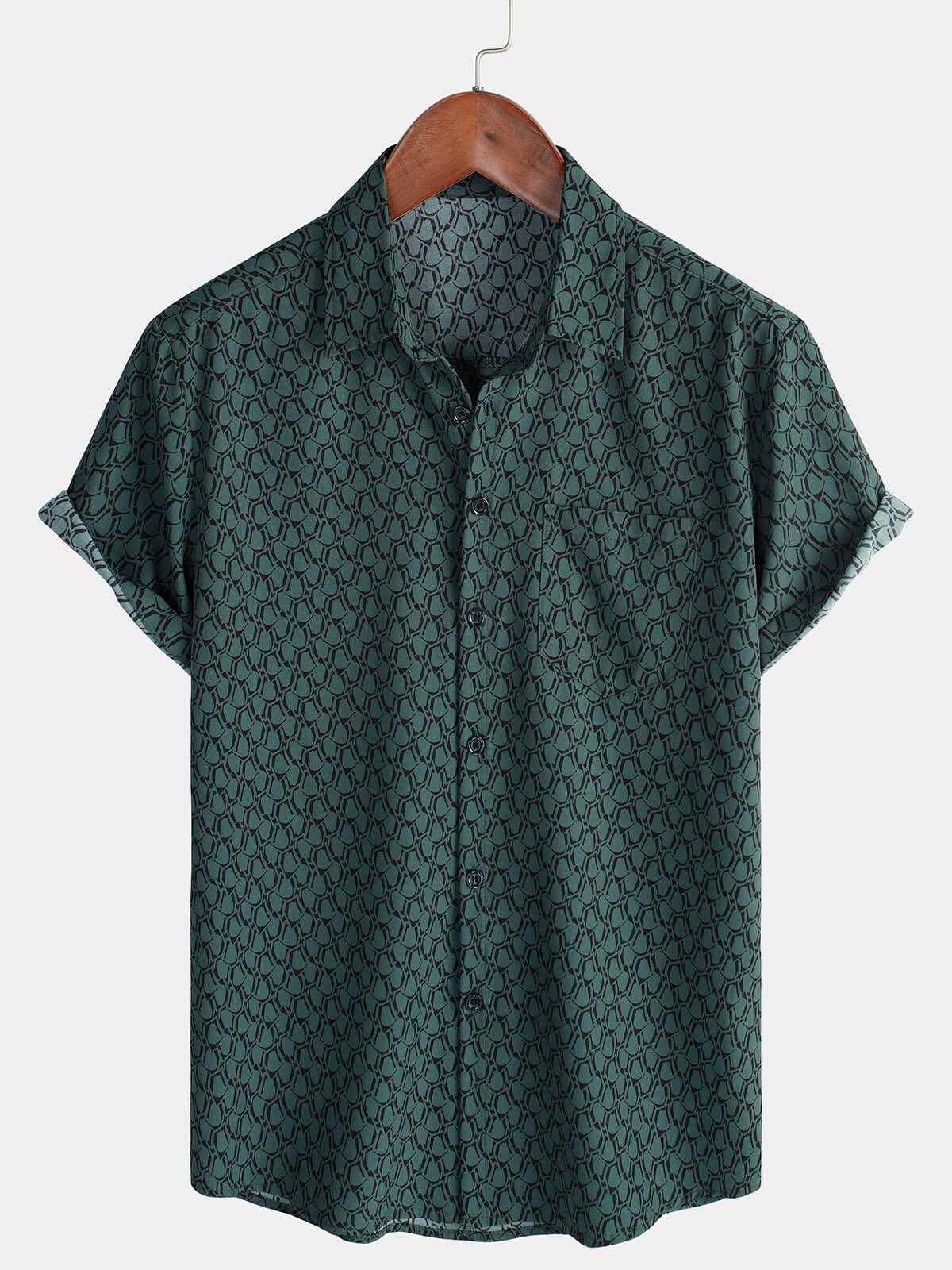 Green Button-Up Short Sleeve Shirt