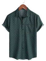 Men's Cotton Shirt for Vacation Short Sleeve Green with Buttons