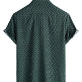 Men's Cotton Shirt for Vacation Short Sleeve Green with Buttons