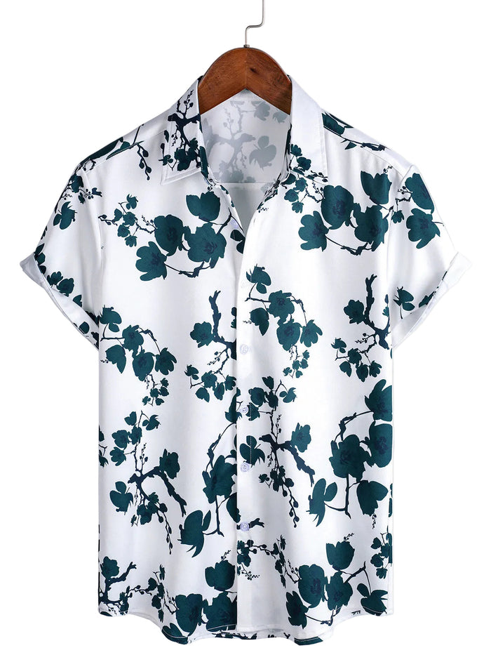 Men's Summer Cotton Shirt with Floral Pattern and Short Sleeves