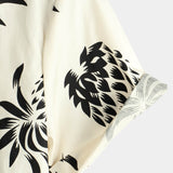 Beige Button-Up Short Sleeve Shirt with Pineapple Print, Summer Beach Hawaiian