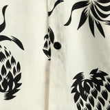 Beige Button-Up Short Sleeve Shirt with Pineapple Print, Summer Beach Hawaiian