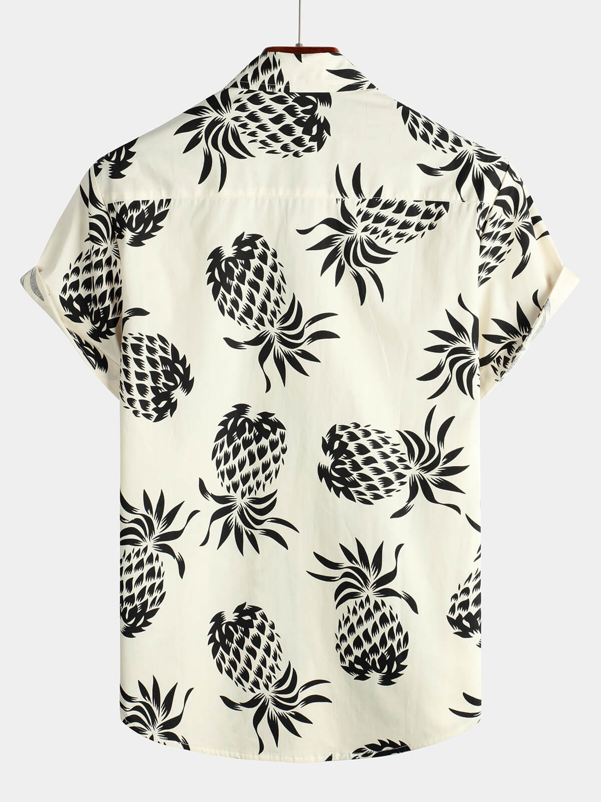 Beige Button-Up Short Sleeve Shirt with Pineapple Print, Summer Beach Hawaiian