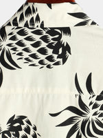 Beige Button-Up Short Sleeve Shirt with Pineapple Print, Summer Beach Hawaiian