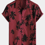 Burgundy Palm Print Short-Sleeve Beach Shirt