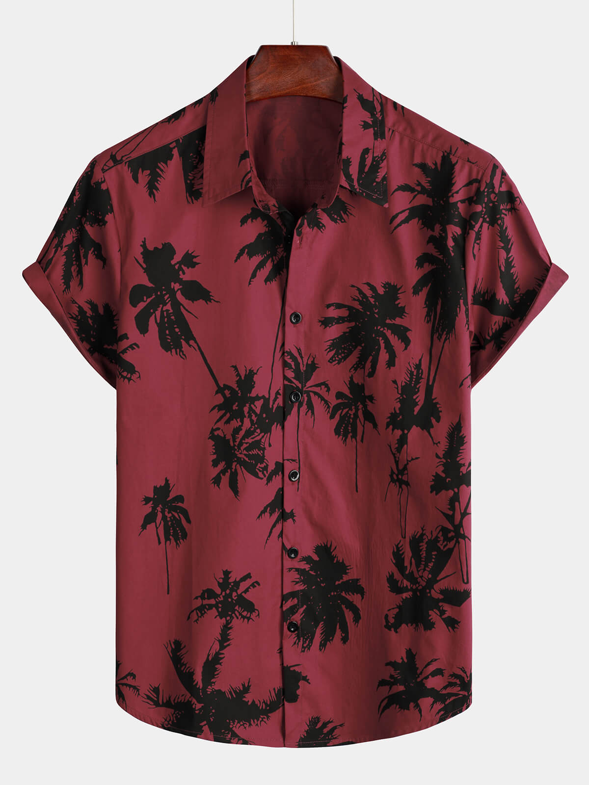 Burgundy Palm Print Short-Sleeve Beach Shirt