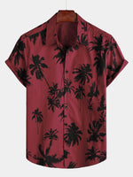 Burgundy Palm Print Short-Sleeve Beach Shirt
